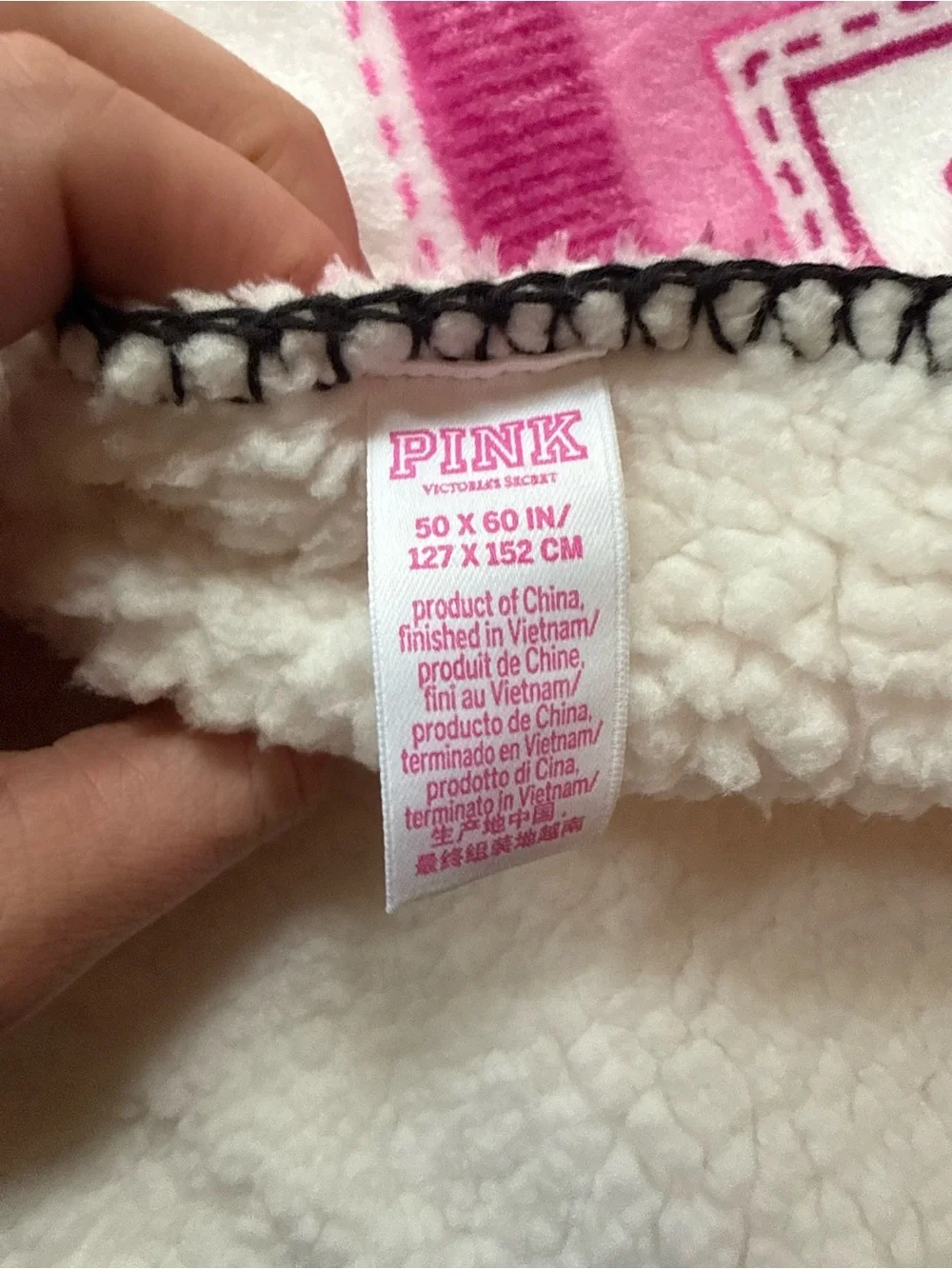 PINK Victoria's Secret Patchwork Logo Plush Throw Blanket in Pink & Orange